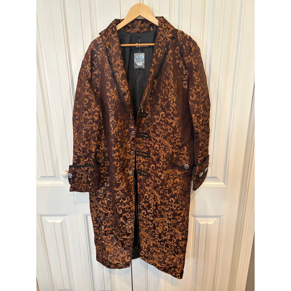 Dark Rock Renaissance Gold Brocade Goth Steampunk Victorian Velvet Coat Mens XL